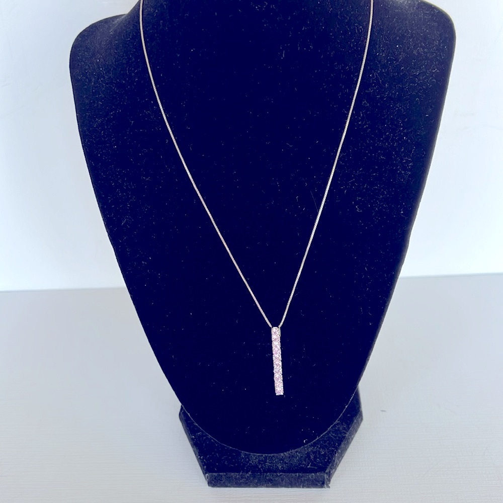 Elegant Pink Crystal Pendant Necklace Sterling Silver chain and Pendant FAS